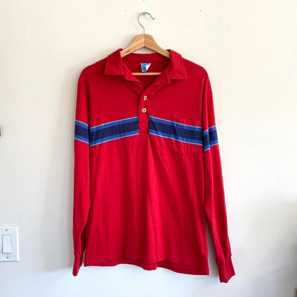 Ocean Pacific Op Red Long Sleeve Retro Collared Polo Shirt Womens Size Xl